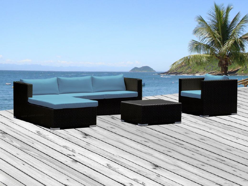 Rattan Lounge dunkel mit blaune kissen